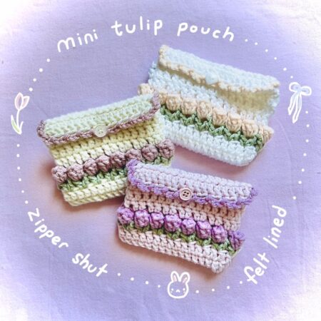Crochet Tulip Coin Purse | Pastel Spring Accessory, Zipper Closed, Easter Gift, Purse Organizer